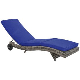 Outsunny Chaise Lounge Pool Chair, Outdoor PE Rattan Cushioned Patio Sun Lounger w/ 5-Level Adjustable Backrest & Wheels for Easy Movement, Wicker