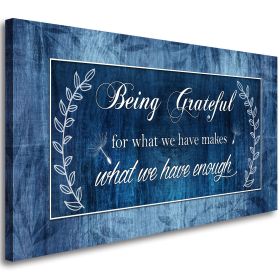 Being Grateful Canvas Wall Art for Living Room-Navy Blue Wall Art-Inspirational Canvas Painting Motivational Positive Quotes Wall Picture Retro Artwor (size: 20inchesx40inches)